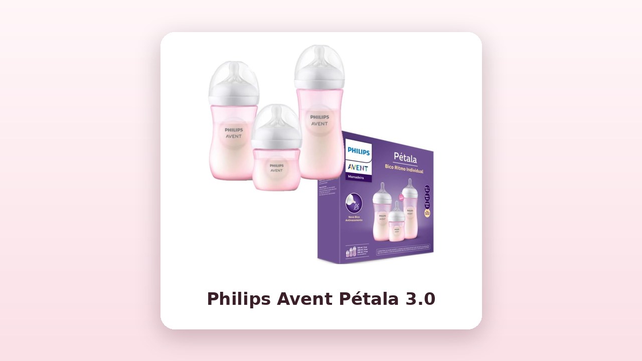 Foto oficial do kit de mamadeiras Philips Avent Pétala 3.0 de 125, 260 e 330 ml