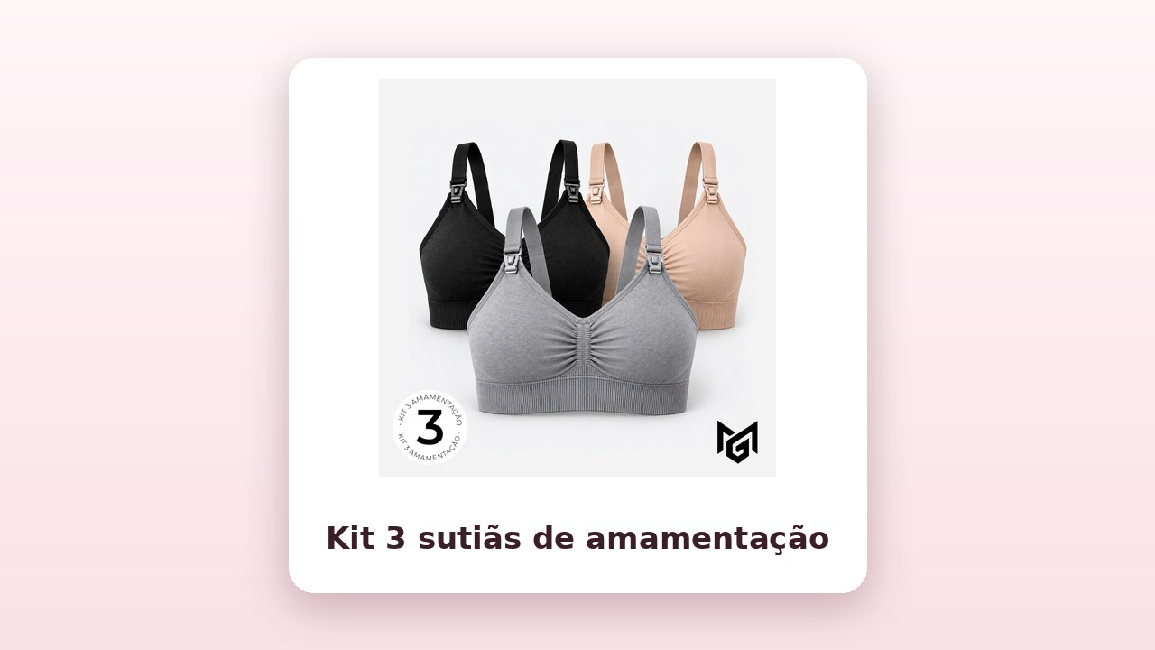 Foto do anúncio do kit com 3 sutiãs de amamentação da MaxG Store, em preto, bege e cinza