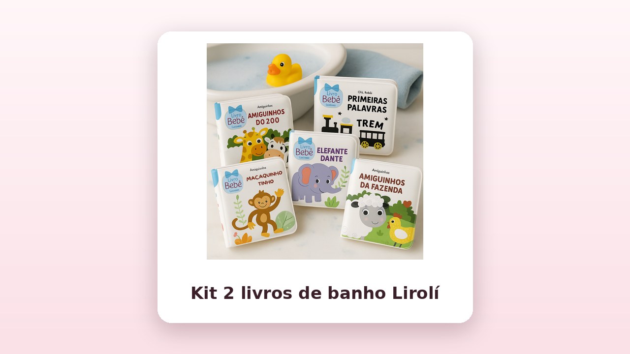 Foto do anúncio do kit de livros de banho para bebê da Lirolí Basic na Shopee